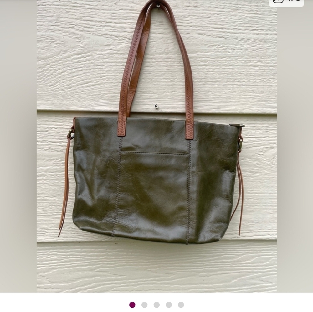 HOBO Olive Green Tote Bag with Brown Handles